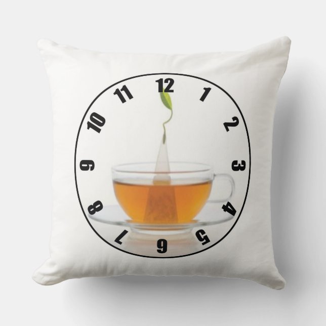 Custom Designed Tea Time Cup Clock Face Pillow (Front)