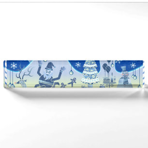 Custom Desk Name Plate Blue Christmas Santa Claus