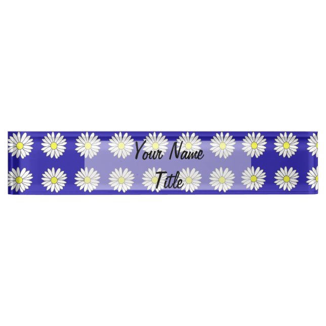 Custom Desk Name Plate Blue Daisies Daisy (Front)