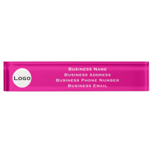 Custom Desk Name Plate – Bold Pink with Logo 