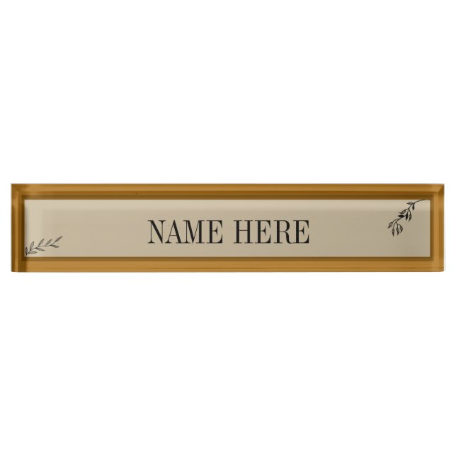 Custom Desk Name Plate Elegant Minimal Leaf design (Front)
