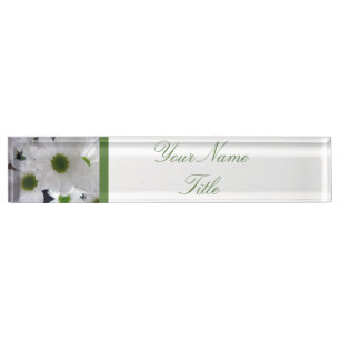 Custom Desk Name Plate White Flowers Daisy