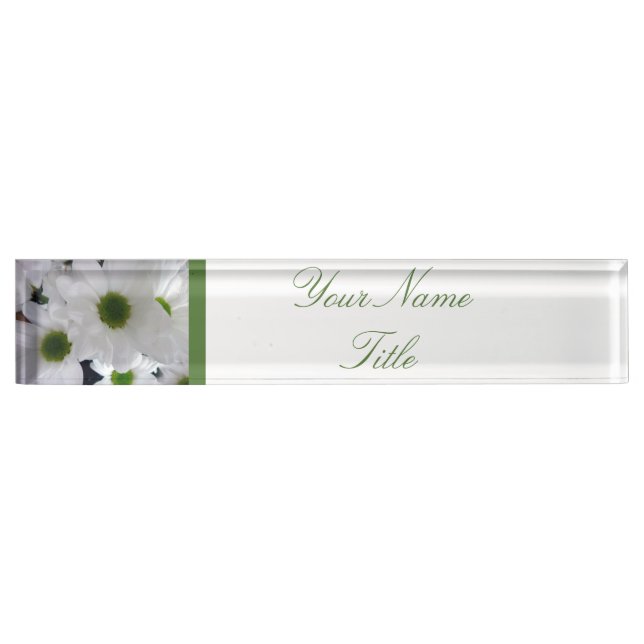 Custom Desk Name Plate White Flowers Daisy (Front)
