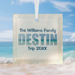 Custom Destin Beach Vacation Keepsake Christmas Glass Tree Decoration<br><div class="desc">These cool custom Destin Florida Christmas ornaments feature your personalised group name for a family reunion or trip to the Emerald Coast. The letters of the word DESTIN are filled with beautiful ocean photography keepsake souvenir for your vacation.</div>