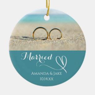 Custom Destination Beach Wedding Ceramic Ornament