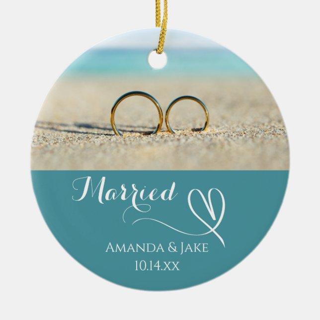 Custom Destination Beach Wedding Ceramic Ornament (Front)
