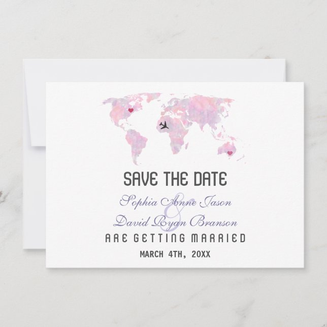 Custom Destination World Map Save The Date (Front)