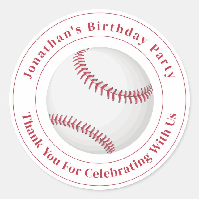 Custom Details Baseball Ball Sport Birthday Event Classic Round Sticker (Front)