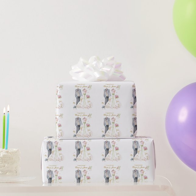 Custom details Bride & Groom Congratulations! Wrapping Paper (Party Gifts)