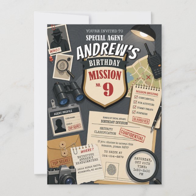 Custom Detective Birthday Party Invitation (Front)