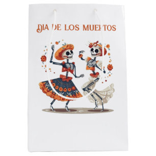 Custom Día de los Muertos Dancing Skeleton Couple Medium Gift Bag