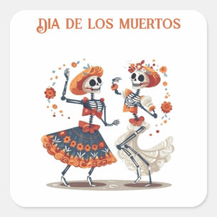 Custom Día de los Muertos Dancing Skeleton Couple Square Sticker