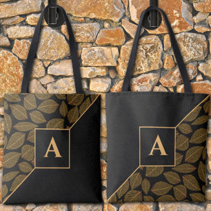 Custom Diagonal Monogram Leaf Pattern Double Sided Tote Bag