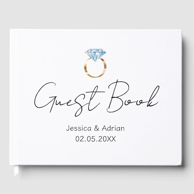 Custom Diamond Ring Wedding Guest Book (Front)