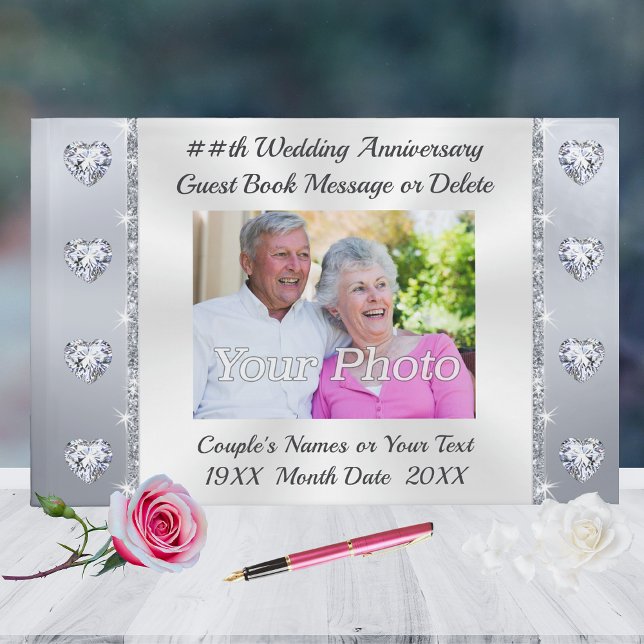 Custom, Diamond Wedding Anniversary Guest Book (60th Wedding Anniversary Guestbook. Diamond Anniversary Party Supplies. 60th Anniversary Celebration)