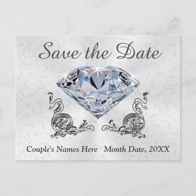 Custom Diamond Wedding Save the Date Post Cards (Front)