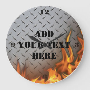 Custom Diamondplate Metal and Fire Wall Clock
