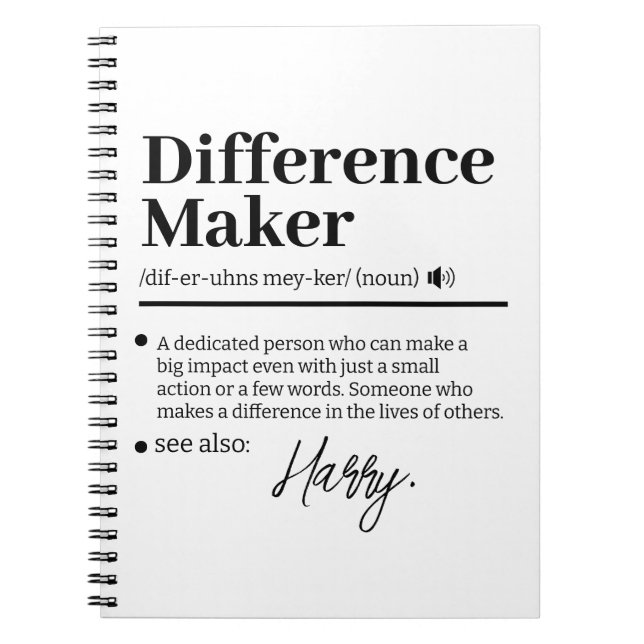 Custom Difference Maker, Mentor Appreciation Gift  Notebook (Front)