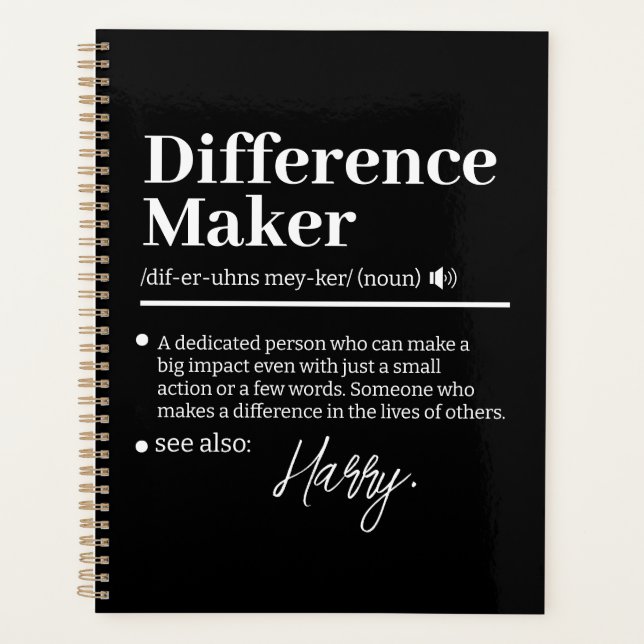 Custom Difference Maker, Mentor Appreciation Gift  Planner (Front)