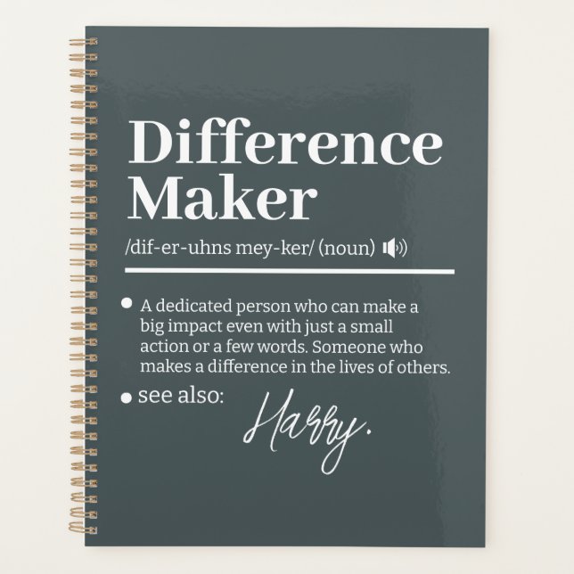 Custom Difference Maker, Mentor Appreciation Gift  Planner (Front)