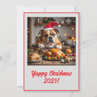 Custom Digital Bulldog Yappy Christmas Turkey Xmas Card