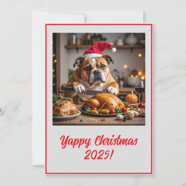 Custom Digital Bulldog Yappy Christmas Turkey Xmas Card (Front)