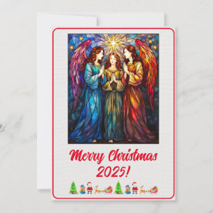 Custom Digital Christmas 3 Angels Stained Glass Card