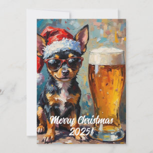 Custom Digital Christmas Chihuahua And Beer Xmas Card