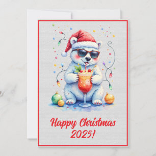 Custom Digital Christmas Polar Bear Cocktail Xmas Card