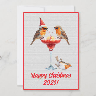 Custom Digital Christmas Robins Cocktail Xmas Card