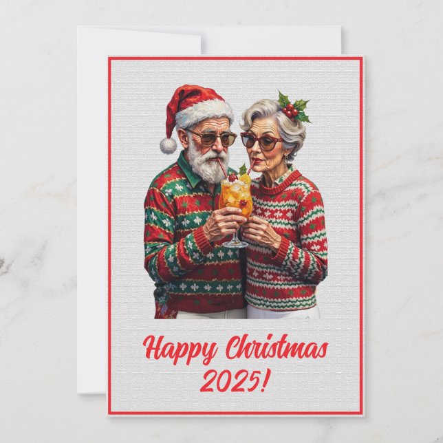 Custom Digital Elderly Couple Sharing Xmas Spirit  Card (Front)
