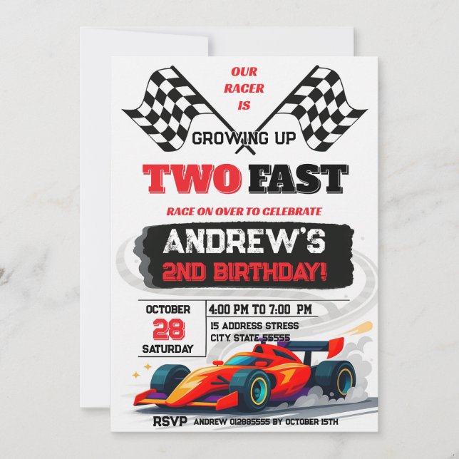 Custom digital Race Cars Birthday party Invitation (Front)