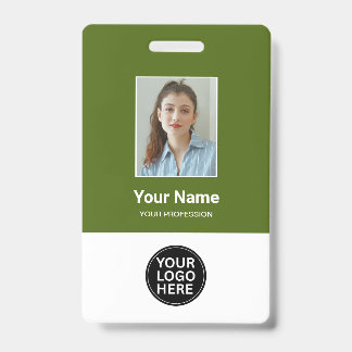 Custom Dill Green Employee Photo Logo Name Badge ID Badge