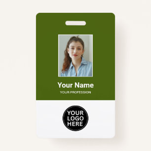 Custom Dill Green Employee Photo Logo Name Badge ID Badge