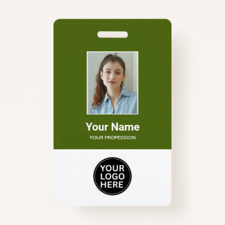 Custom Dill Green Employee Photo Logo Name Badge ID Badge