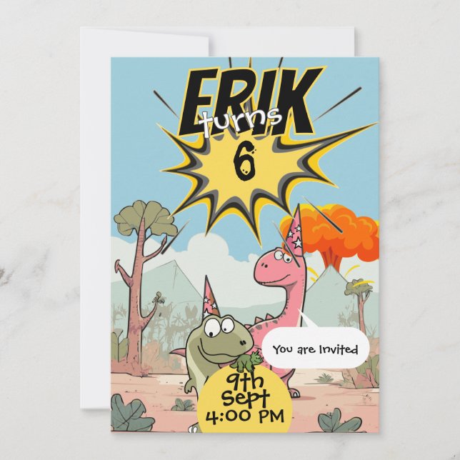 Custom Dino 6th Birthday for Dino lover boys Invitation (Front)