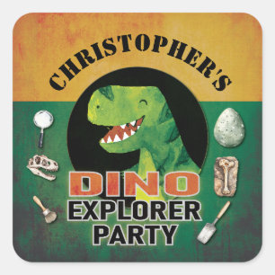 Custom Dino Explorer Dinosaur Birthday Square Sticker