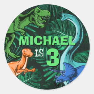 Custom Dino Trex Jurassic Boy Dinosaur Birthday Classic Round Sticker