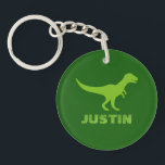 Custom dinosaur acrylic keychain for children<br><div class="desc">Custom dinosaur acrylic keychain for children. Cute personalised Birthday or Christmas gift idea for kids, grandson, grandchild, son, nephew, stepson and other family members. Green prehistoric Tyrannosaurus rex pattern design with custom name or message. Cool key chain with t-rex animal silhouette image and wild letters. Also nice as party favour...</div>