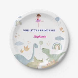 custom dinosaur ballerina ballets birthday paper plate
