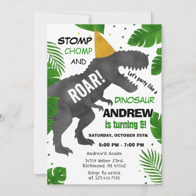 Custom Dinosaur birthday party Invitation (Front)