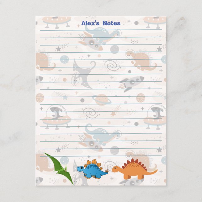 Custom Dinosaur Learning Notecard (Front)