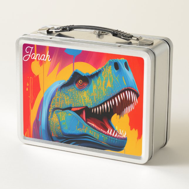 Custom Dinosaur Lunch Box - T Rex Metal Name Box (Back)