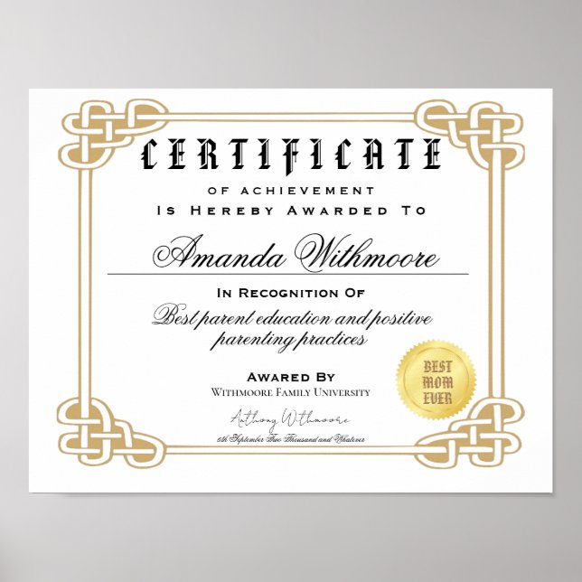 Custom Diploma Certificate Templates Poster (Front)