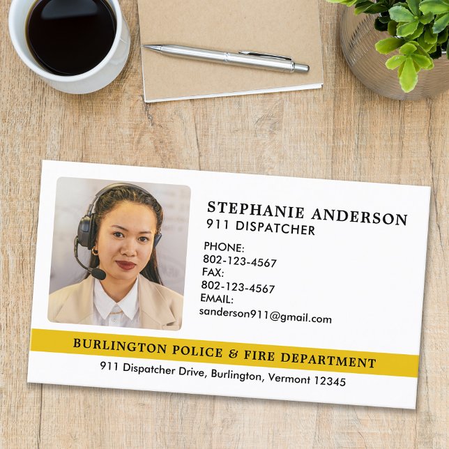 Custom Dispatcher 911 Emergency Services Photo  Business Card (Creator Uploaded)