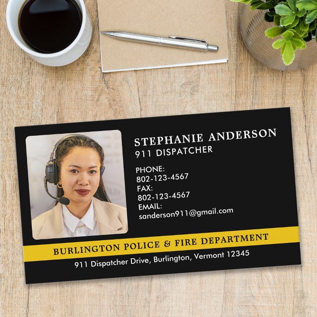 Custom Dispatcher Photo 911 Police Fire Emergency Business Card (Creator Uploaded)