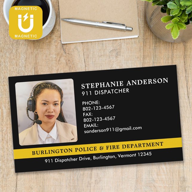 Custom Dispatcher Photo 911 Police Fire Emergency Magnetic Business Card (Creator Uploaded)