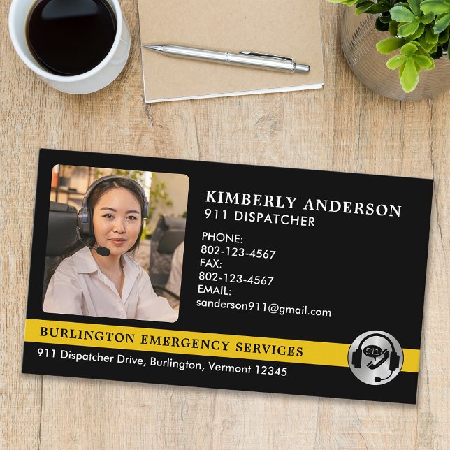 Custom Dispatcher Photo Emergency Services Logo Business Card (Creator Uploaded)
