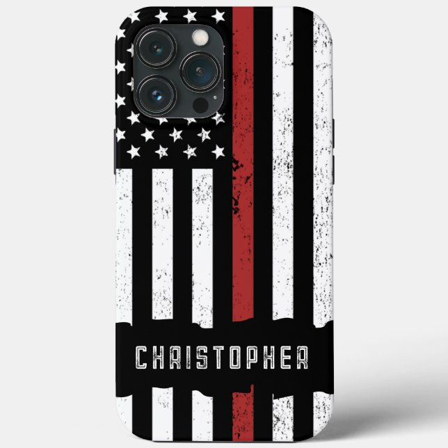 Custom Distressed Thin Red Line Flag Firefighter Case-Mate iPhone Case (Back)