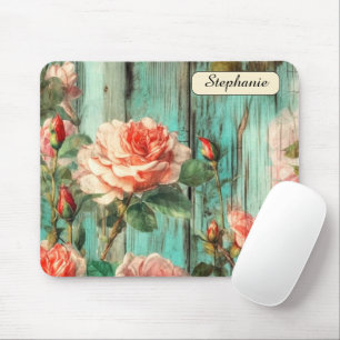 Custom Distressed Turquoise Rose Mouse Pad
